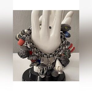 Vtg Napier Silver Tone Filigree Glass Lucite Chinese Lantern Charm Bracelet 7.5”